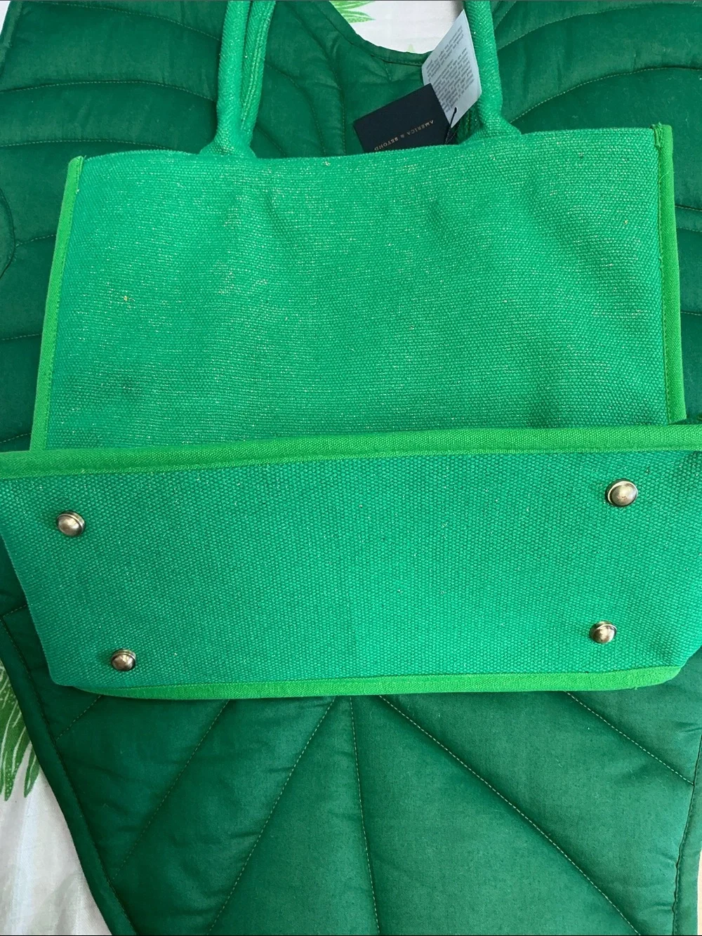 NWT America and Beyond whimsical wonder green evil eye tote, color: Forest.